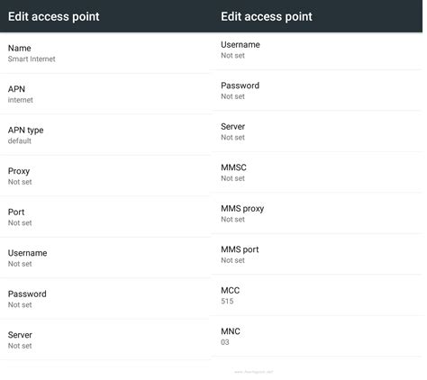 SMART 5G, 4G, LTE APN Settings 